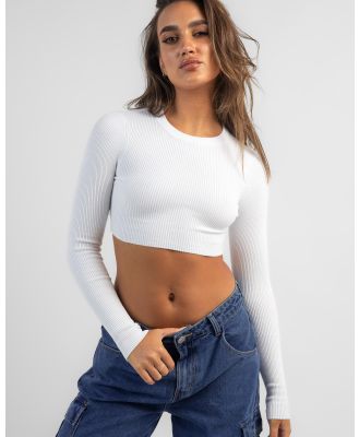 Ava And Ever Women's Basic Long Sleeve Knit Crop Top in White