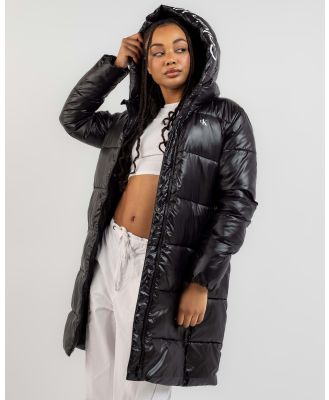 Calvin Klein Women's Shiny Hooded Puffer Jacket in Black
