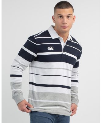 Canterbury Men's Yarn Dye Stripe Rugby Long Sleeve Shirt in White