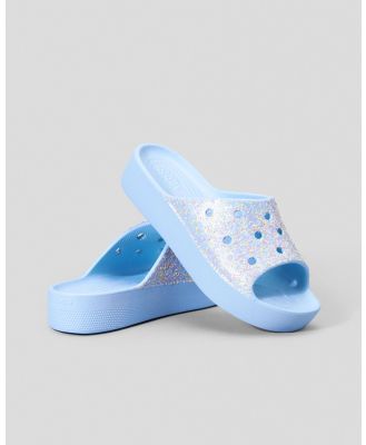 Crocs Women's Classic Platform Glitter Slides in Blue