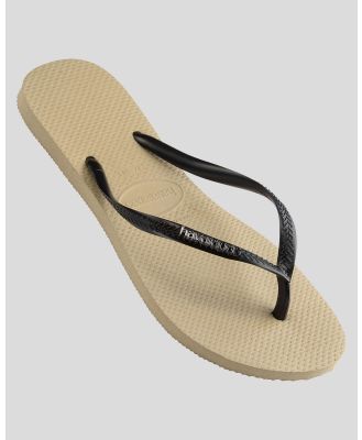 Havaianas Women's Slim Metal Logo Thongs Shoes in Grey