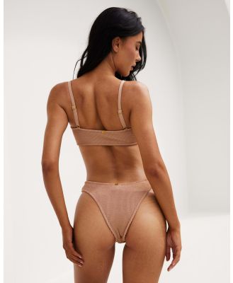 Kaiami Women's Meredith Scrunch High Cut Bikini Bottom in Brown