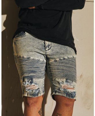 Lucid Men's Grid Denim Shorts in Blue