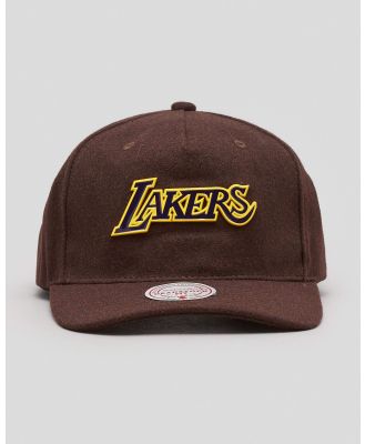 Mitchell & Ness Men's La Lakers Melton Wordmark Pin Snapback Cap in Brown