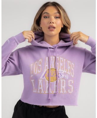 Mitchell & Ness Women's Arch Logo Crop Hoodie in Purple