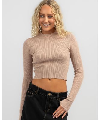 Mooloola Women's Basic Stand Neck Knit Top in Natural