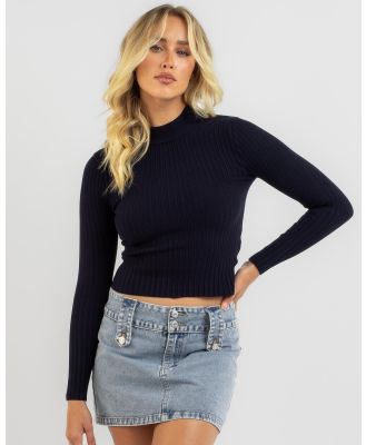 Mooloola Women's Basic Stand Neck Knit Top in Navy
