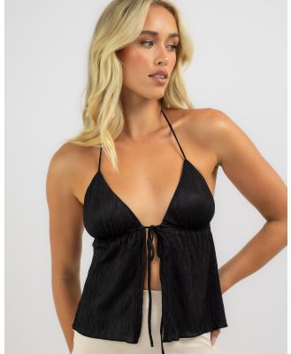 Mooloola Women's Sally Tie Front Halter Top in Black