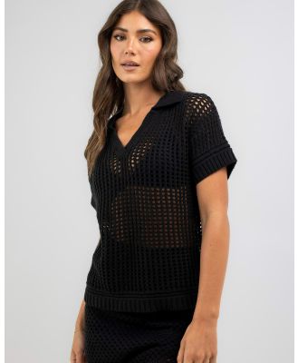 Mooloola Women's Seaside Crochet Short Sleeve Shirt in Black