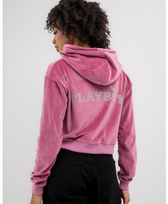 Playboy Women's Bunny O Velour Cropped Hoodie in Pink