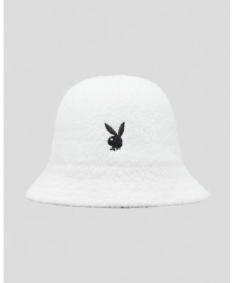 Playboy Women's Fuzzy Bucket Hat in White