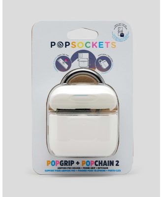 Popsockets Airpods Pro Holder White With Premium Gunmetal Popchain