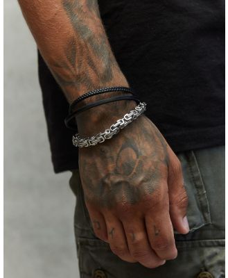 REPUBLIK Men's Metal Chain Leather Combo Bracelet in Black