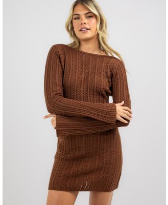Rhythm Women's Charlize Long Sleeve Knit Dress in Brown
