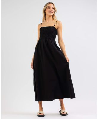 Rhythm Women's Classic Shirred Midi Dress in Black