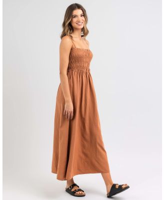 Rhythm Women's Classic Shirred Midi Dress in Brown