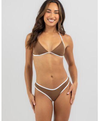 Rhythm Women's Terry Fixed Halter Triangle Bikini Top in Brown