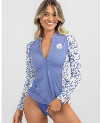 Rip Curl Women's Holiday Tropics Long Sleeve Zip Through Rash Vest in Blue