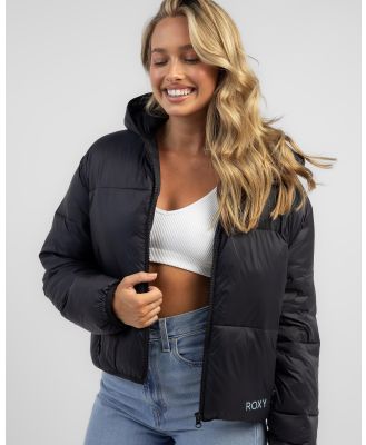 Roxy Women's Keep On Rolling Hooded Puffer Jacket in Black