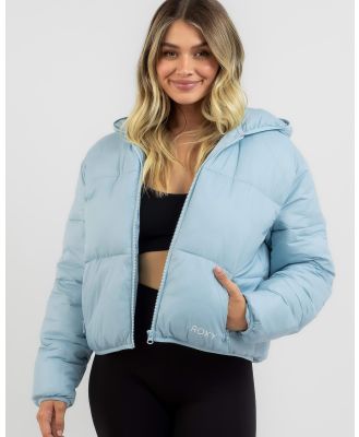 Roxy Women's Keep On Rolling Hooded Puffer Jacket in Blue