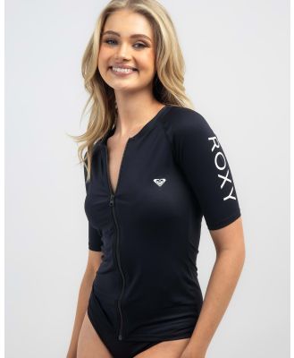 Roxy Women's New Essentials Short Sleeve Zipped Rash Vest in Black