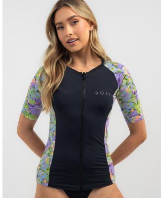 Roxy Women's New Short Sleeved Zip Through Rash Vest in Floral