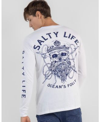 Salty Life Men's Black Beard Long Sleeve T-Shirt in White