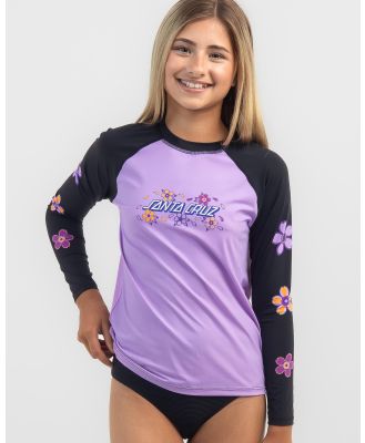 Santa Cruz Girls' Strip Bloom Long Sleeve Rash Vest in Pink