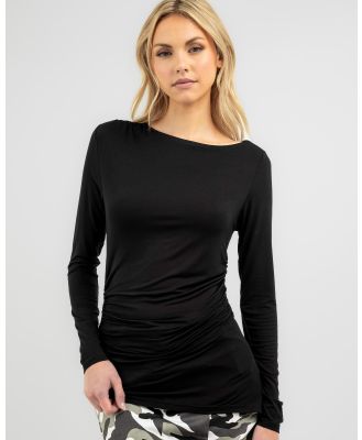 Thanne Women's Basic Long Sleeve Ruche Top in Black