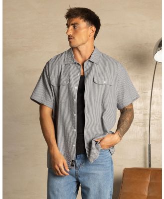 Thrills Men's Union Short Sleeve Stripe Work Shirt in Grey