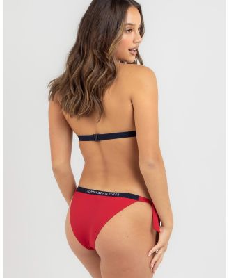 Tommy Hilfiger Women's Core Solid Logo Side Tie Cheeky Bikini Bottom in Red