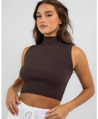 YH & Co Women's Tiffany High Neck Knit Top in Brown