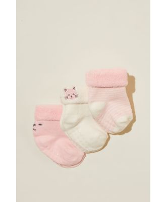 Cotton On Kids - 3Pk Terry Baby Socks - Blush pink