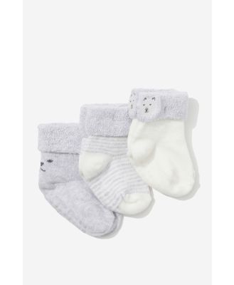 Cotton On Kids - 3Pk Terry Baby Socks - Cloud marle