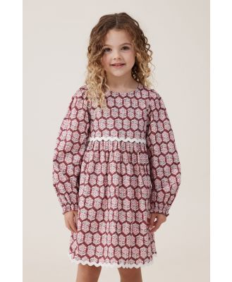 Cotton On Kids - Addison Long Sleeve Dress - Vintage berry/dolcie flower stamp