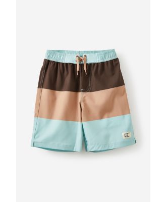 Cotton On Kids - Bobby Stretch Board Short - Taupy brown/barber blue block stripe