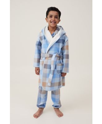 Cotton On Kids - Boys Flannel Hooded Gown - Frosty blue/winters check