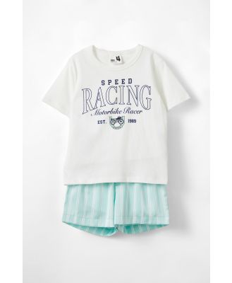 Cotton On Kids - Calvin Short Sleeve Pyjama Set - Barber blue/speed racing