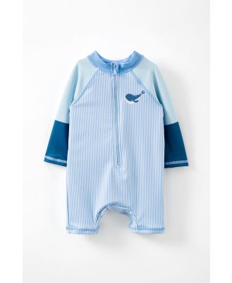 Cotton On Kids - Cameron Long Sleeve Swimsuit - Dusk blue stripe/whale of a time