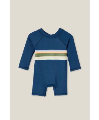 Cotton On Kids - Cameron Long Sleeve Swimsuit - Petty blue/victor multi stripe