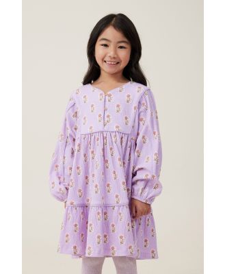 Cotton On Kids - Corra Long Sleeve Dress - Lilac drop/flora flower stamp