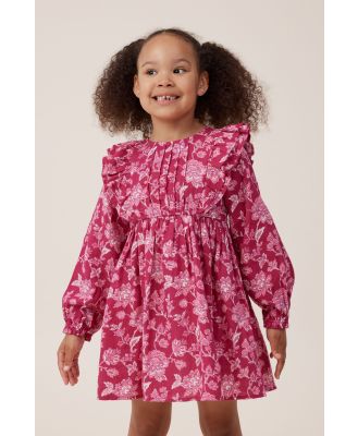 Cotton On Kids - Courtney Ruffle Long Sleeve Dress - Fuschia/frida folk floral