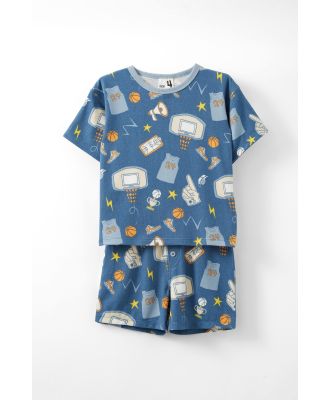 Cotton On Kids - Damon Short Sleeve Pyjama Set - Petty blue/ basketball elements