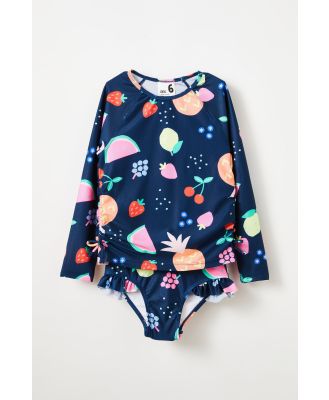 Cotton On Kids - Florence L/S Rashie And Bikini Bottom Set - In the navy/fruit salad