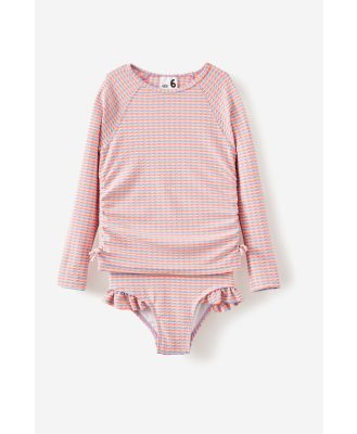 Cotton On Kids - Florence L/S Rashie And Bikini Bottom Set - Rainbow stripe