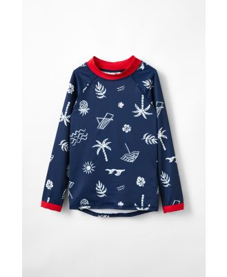 Cotton On Kids - Flynn Long Sleeve Raglan Rash Vest - In the navy/beach