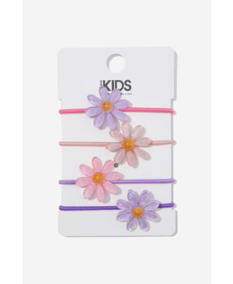 Cotton On Kids - Hannah Hair Ties - Pink/purple glitter daisies