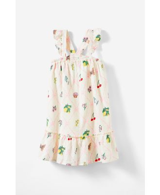 Cotton On Kids - Havana Flutter Sleeve Dress - Vanilla/summer garden