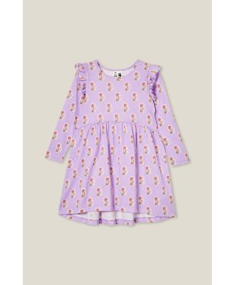 Cotton On Kids - Indie Ruffle Long Sleeve Dress - Lilac drop/flora flower stamp
