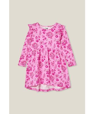 Cotton On Kids - Indie Ruffle Long Sleeve Dress - Pink gerbera/frida folk floral